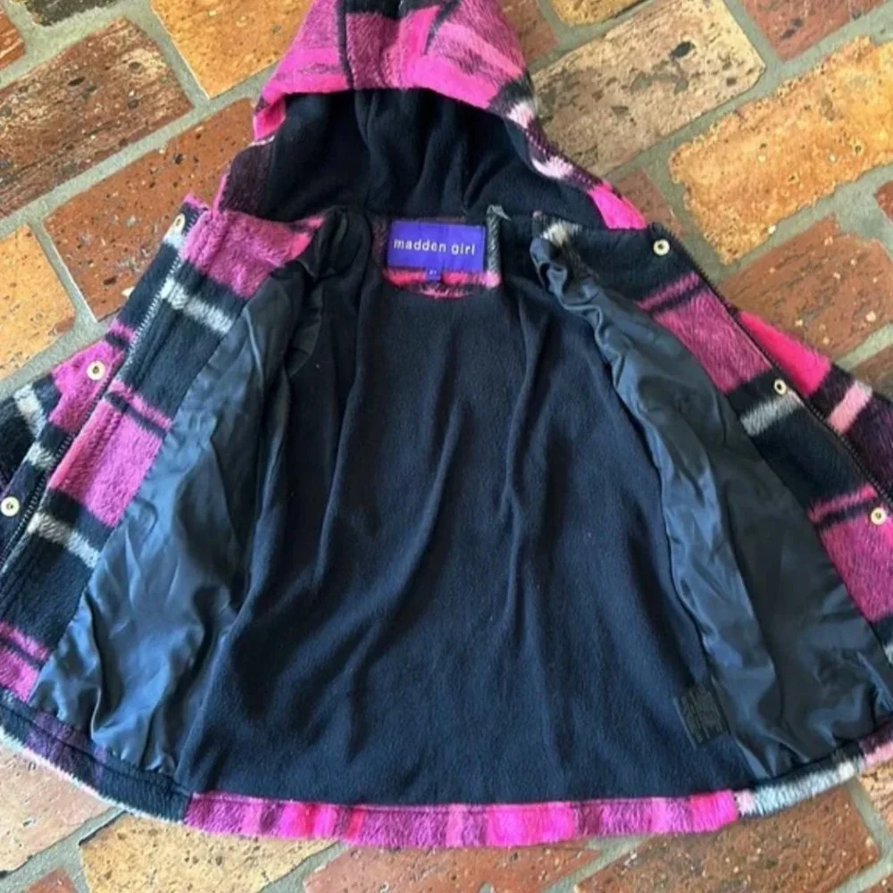 NWT Madden Girl Wool blend Pink plaid coat sz2T
